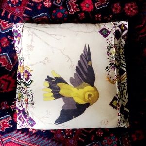Anthropologie Embroidered Bird Pillow
